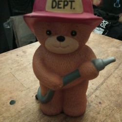 Vintage Fireman Teddy Bear Coin Bank