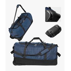 CONTAIL 32"110L Expandable 140L Rolling Duffle Bag with 2 Inline Wheels, Convertible Weekend Travel Bag with Bungee-Cord System (Upgraded Oxford, Navy