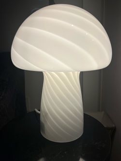 White Swirl Glass Mushroom Table Lamp