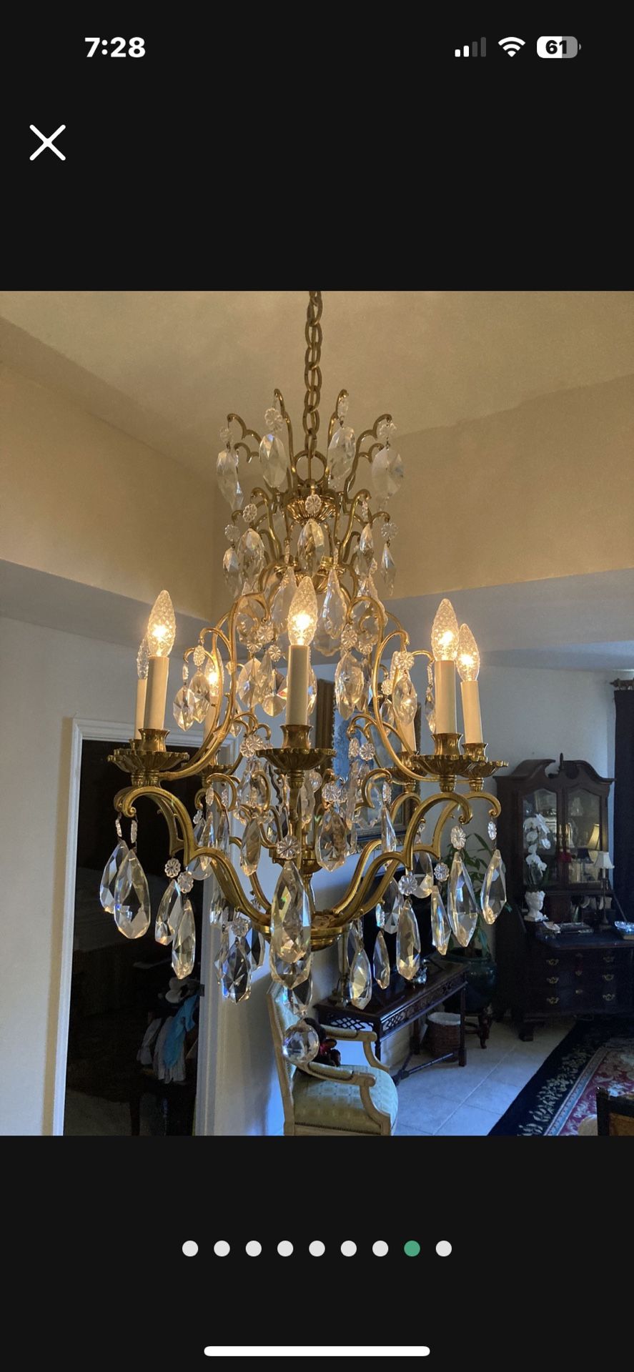 large Crystal And Brass Antique Chandelier