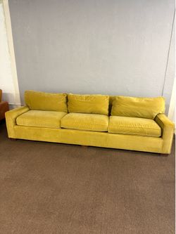 ✨ Rare Mustard Olive Gold Mitchell Velvet Sofa – 118” Wide ✨