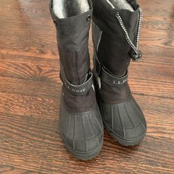 LL Bean Kids Northwoods Snow Boots Size 11 Gray/Black Pull On Waterproof Inserts