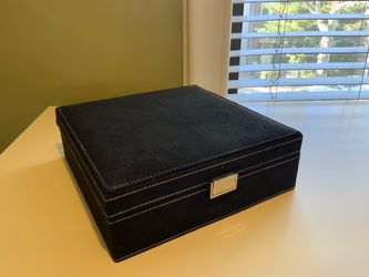Black Faux Suede 2-Tier Jewelry  mOrganizer Box w/ Removable Tray & Key Clasp
