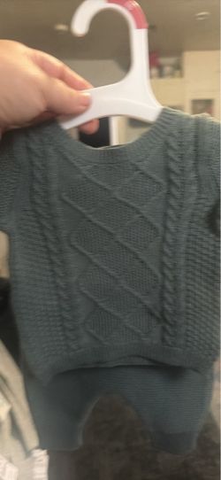 Teal Cable Knit Baby Sweater Set