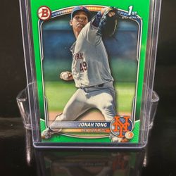 2025 Bowman Chrome Jonah Tong 1st Green Refractor SP /99 Mets