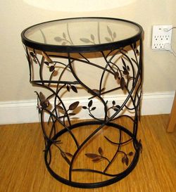 Beautiful Nature-Inspired Round Metal & Glass Accent Table