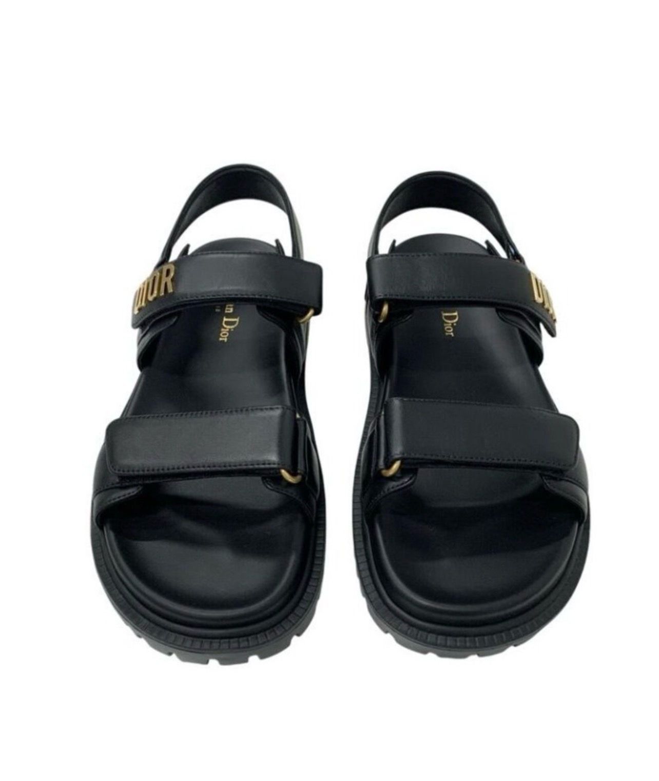 Christian Dior Sandals Shoes Leather Black Logo Flat