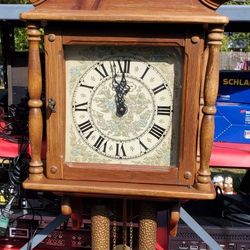 Vintage New England Wall Clock with Weights and Pendulum 