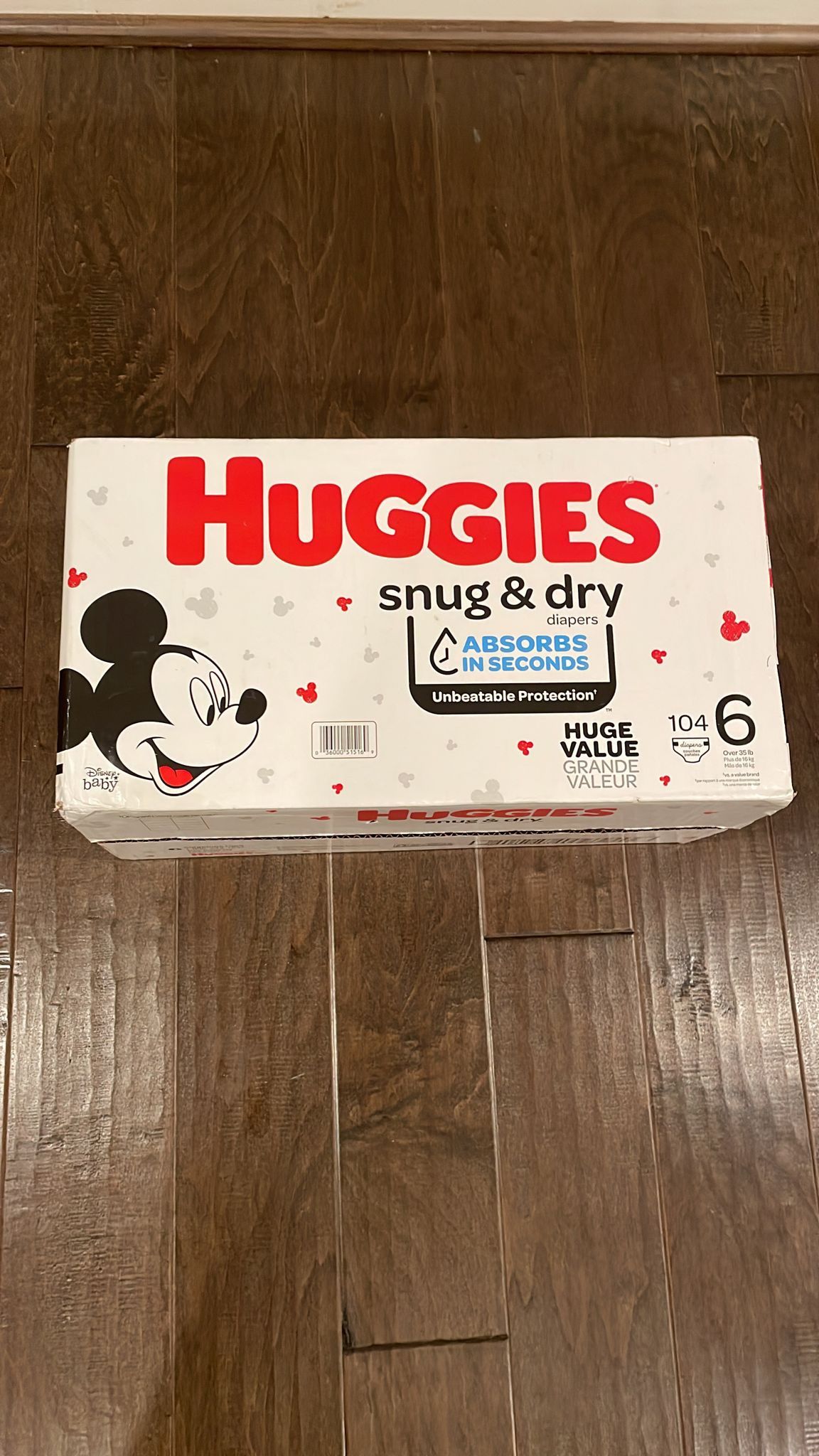 2 Unopened boxes Huggies Snug & Dry Baby Diapers, Size 6, 104 Ct 