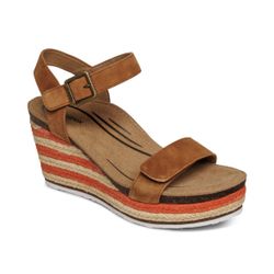 Aetrex Sydney Quarter Strap Espadrille Wedge - Cognac