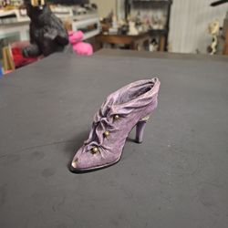 Collectible Miniature Deep Purple Textured Peep-Toe Stiletto, "Cloaked In Mystery " Artist Raine For Just The Right Shoe