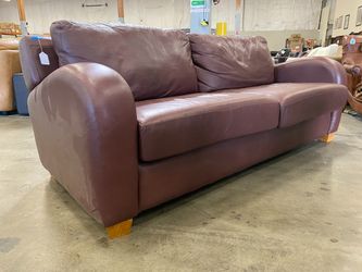 Brown Leather Sofa with Curved Arms