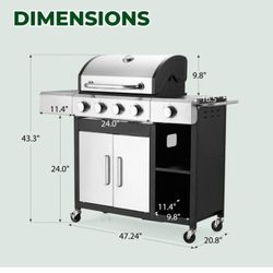 NEW - EROMMY 4-Burner Propane Gas Grill With Side Burner
