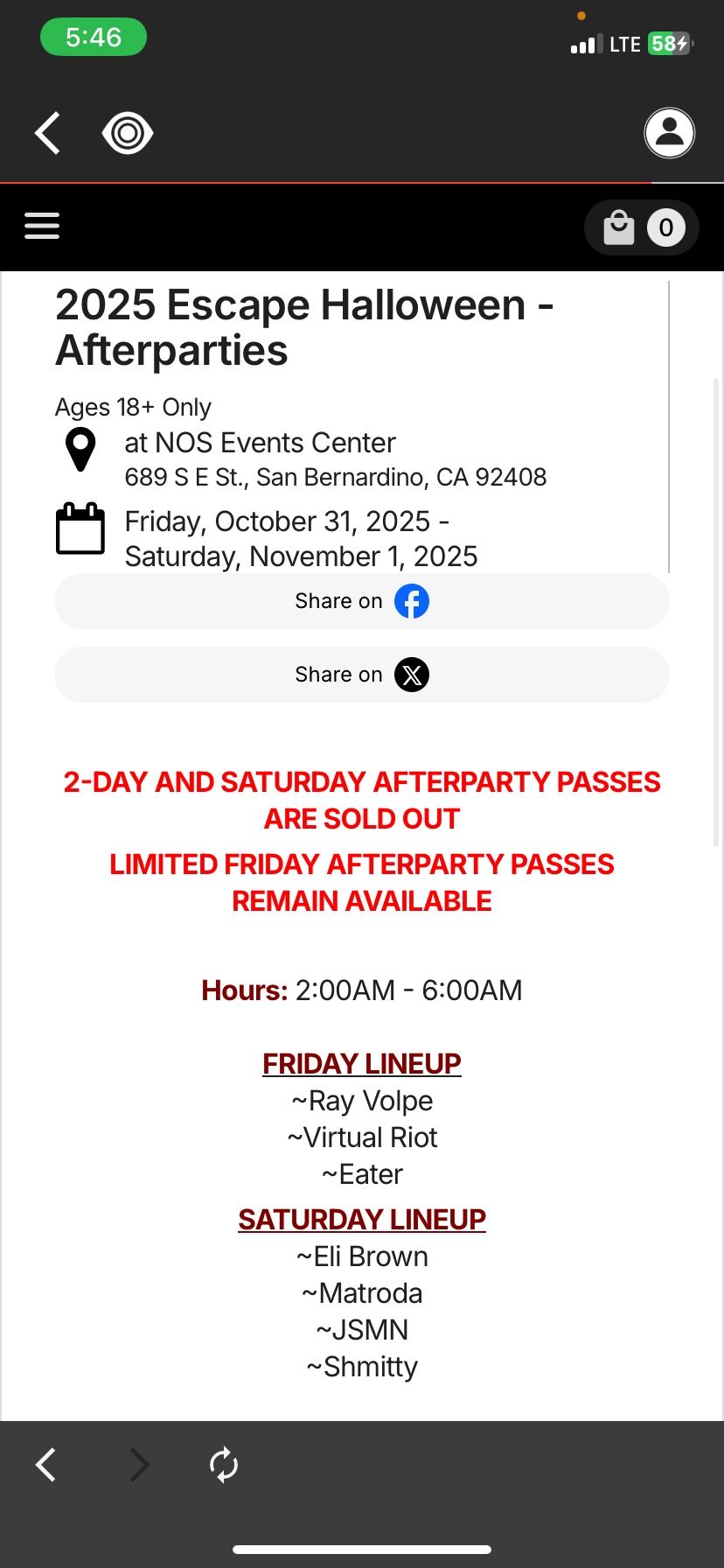 (1) Friday Escape Afterparty Pass