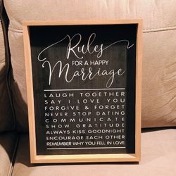 "Marriage rules" wooden wall decor (↕️H 16" ½ in. × ↔️W 13" in.)  PRICE BELOW 👇
