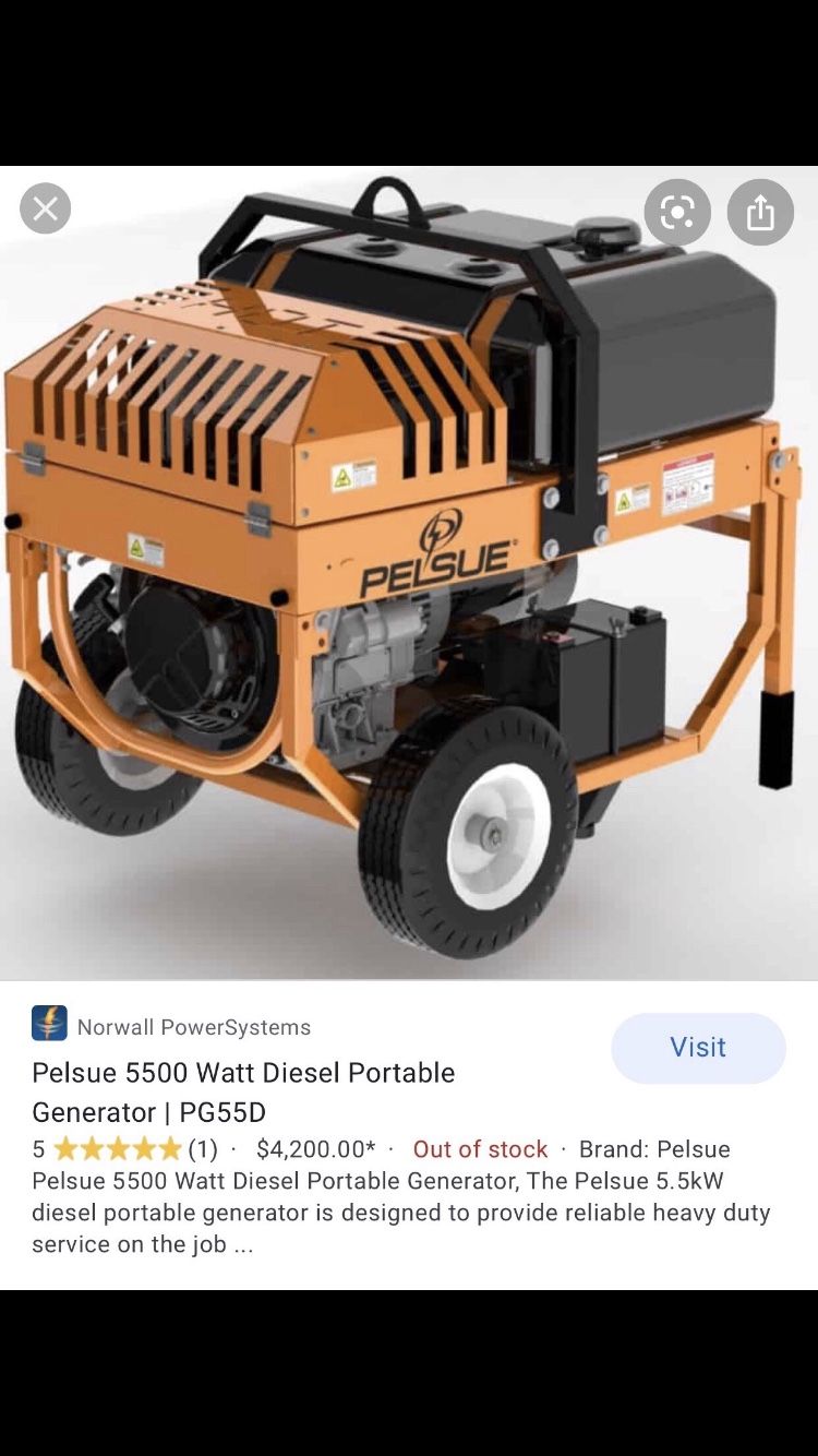 Pelsue 5500 watt diesel portable generator PG550