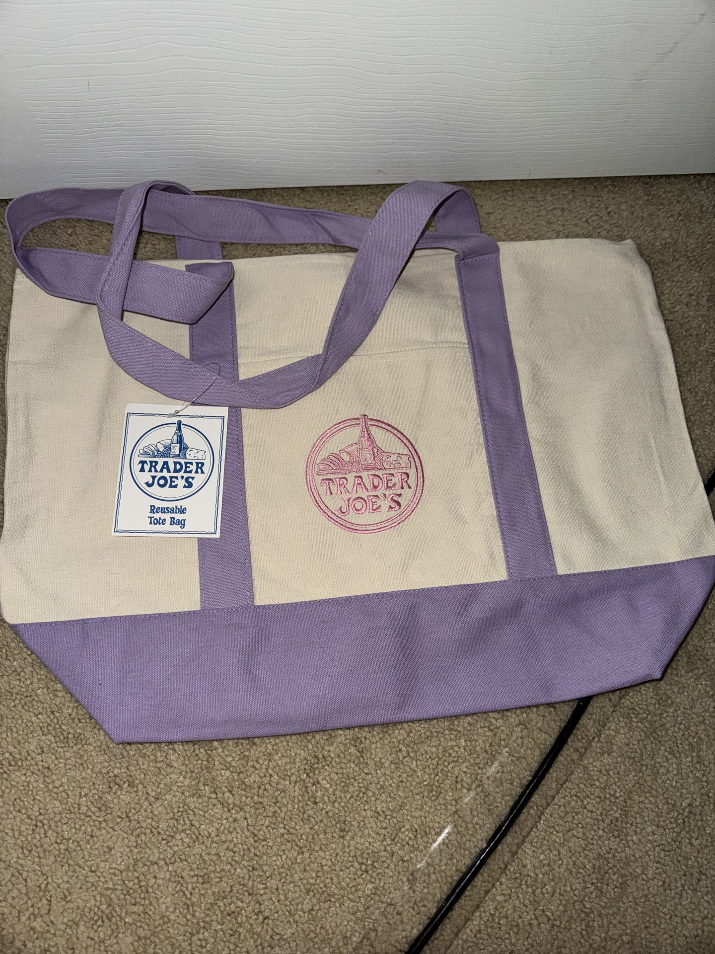 Trader Joes LARGE Lavender Purple Canvas Tote Bag 2026