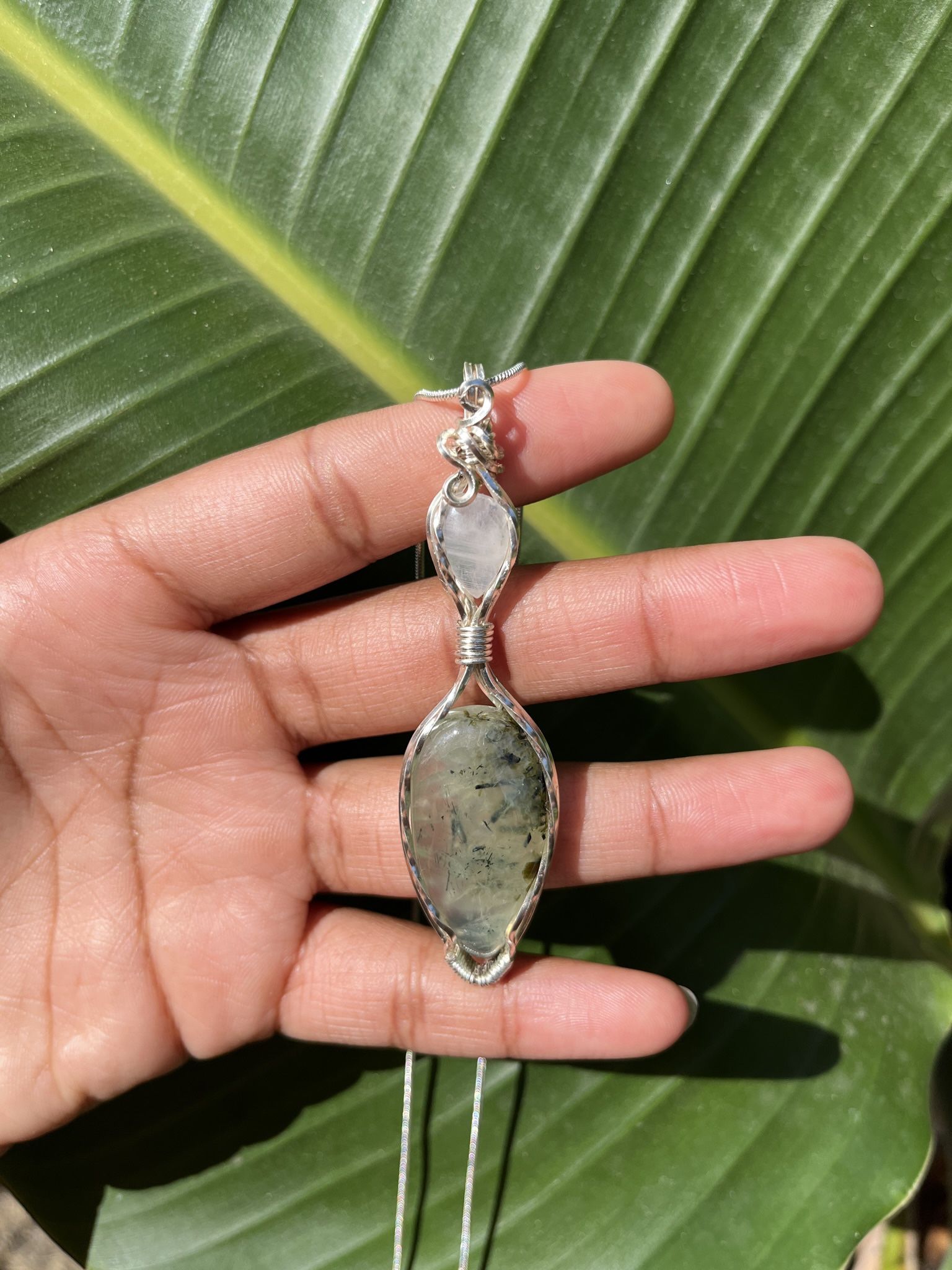 Prehnite+ Moonstone Pendant 