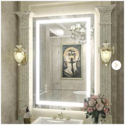 24 in. W x 36 in. H Rectangular Frameless Double LED Lights Anti-Fog Wall Bathroom Vanity Mirror in Tempered Glass