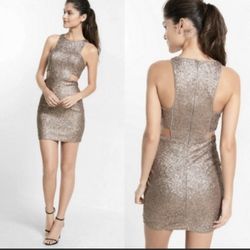 NEW!! Express Sequin Cut-Out Mini Dress - Taupe/Champagne - Size 0 - NWT