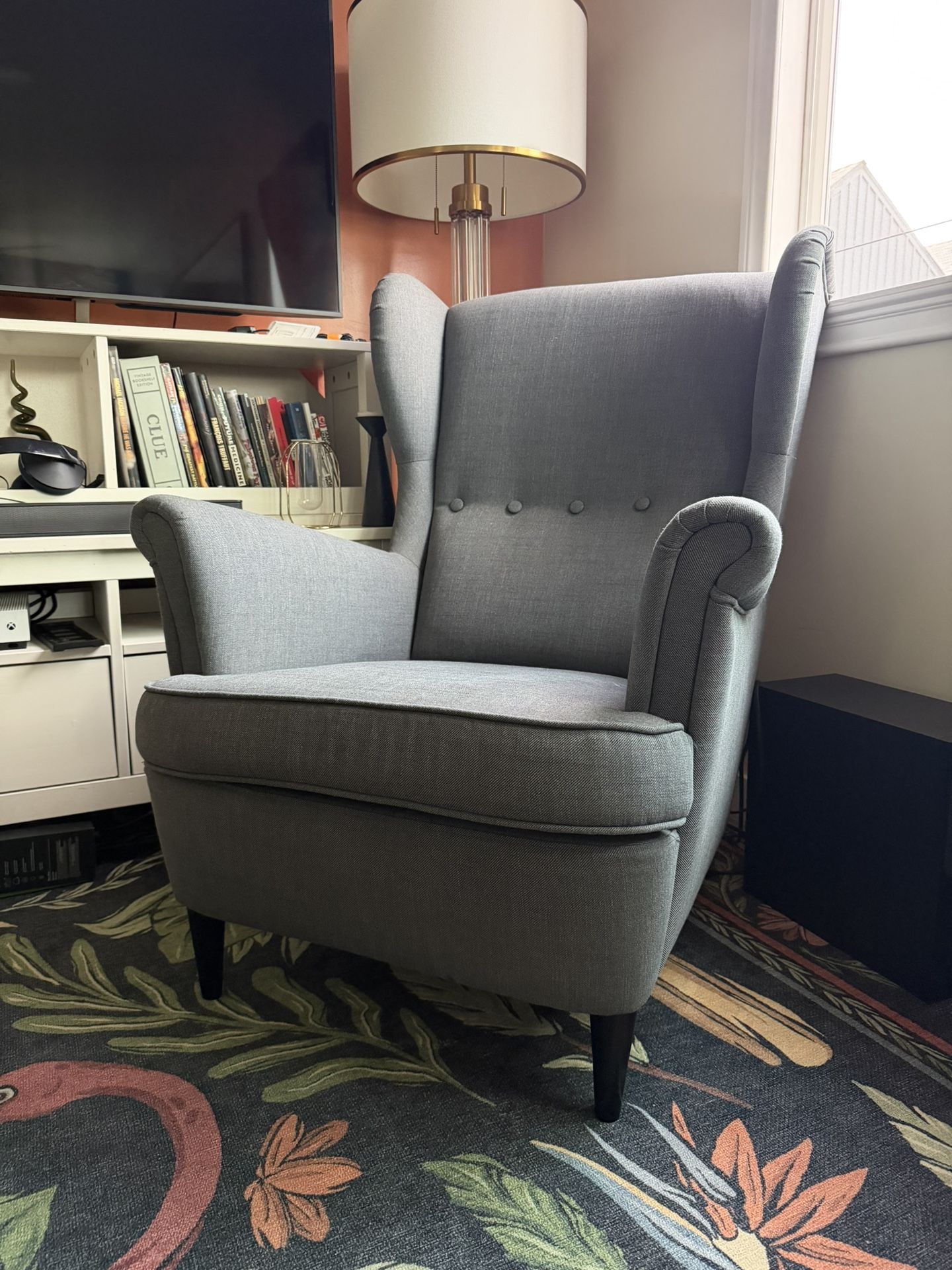 STRANDMON Gray Armchair & Ottoman