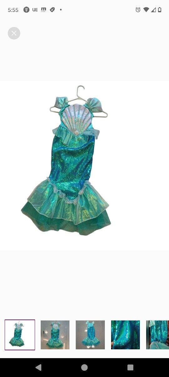 GILLIANS CLOSET Sparkling SEQUINS Green Blue Mermaid SEA SHELL Party HALLOWEEN Costume dress up for Kids Size 5-6
