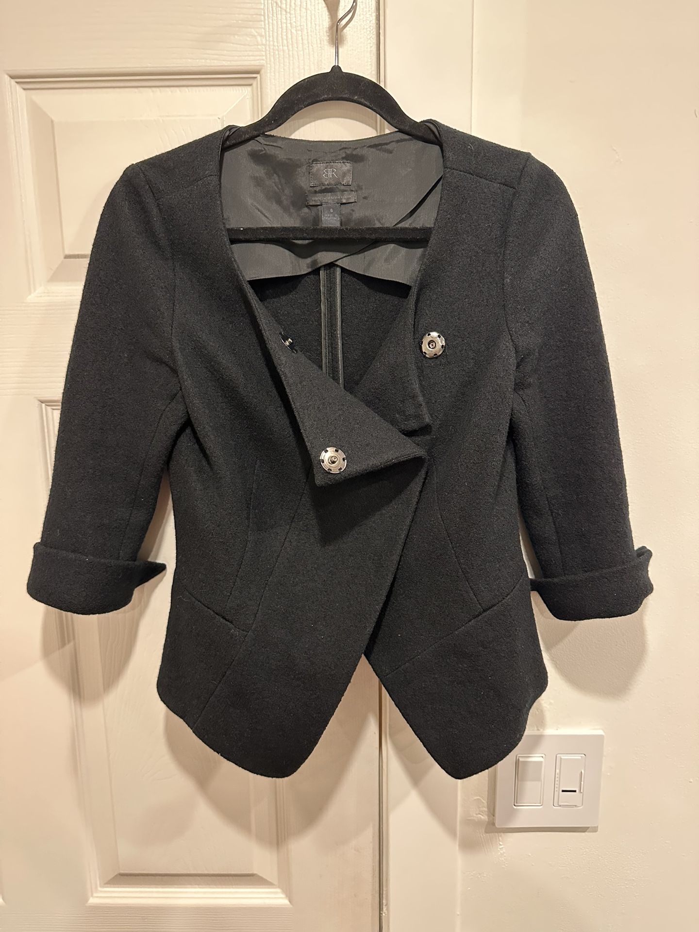 Banana Republic 100% Wool Asymmetric 3/4 Sleeve Scoop Neck Top Jacket Blazer