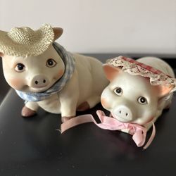 Loomco Country Classics, Roy, And Rita, Ceramic Farm Pig Figurines