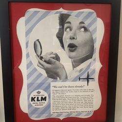 Vintage Framed Artwork KLM Royal Dutch Airlines Advertisement 