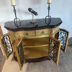 Tuscan home style cabinet, beautiful granite top, 2 drawers and four wrought iron enhanced doors