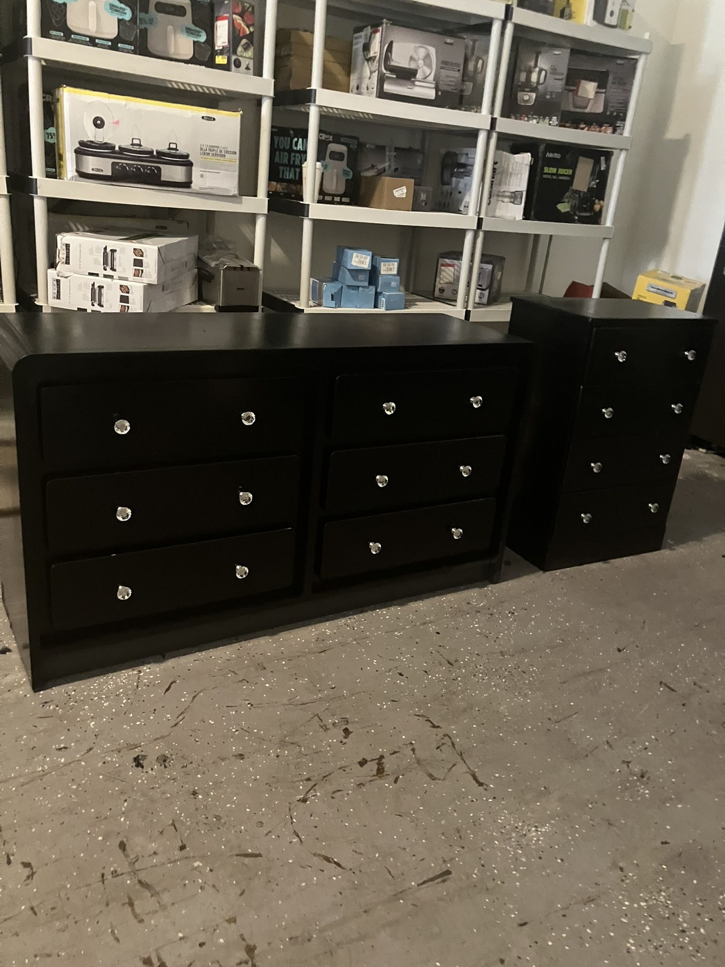 Black 6drawer Dresser & 4drawer stand W/diamond Knobs