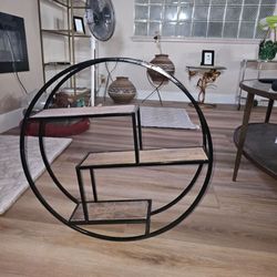 Circular Metal and Wood Display Shelf
