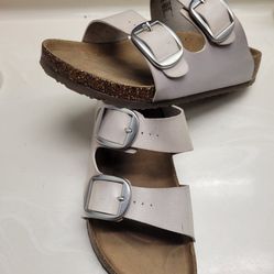 Gray Faux Leather Slides