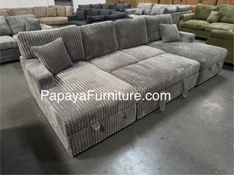 New! 120” Ultra Large Sectional Sofa Bed, Double Chaise Sectional, Super Comfort Corduroy Couch, Sectional, Sofa, Couch, U-Shaped Couch, Sleeper Sofa
