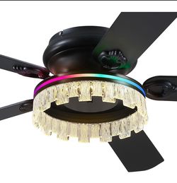 Ceiling Fans with Lights,52inch Low Profile RGB Ceiling fan and Remote Control, Dimmable, DC Reversible Motor, Noiseless, 6 Speeds, Black Ceiling Fan