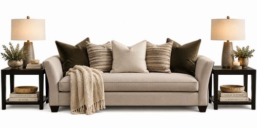 Sofa. End Tables. Lamps