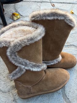 BearPaw Tall Suede Winter Boots with Fur Trim