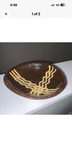 Vintage Handmade Brown Ceramic Art Pottery Bowl Swirl Pattern Decorative