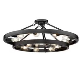Castile 32 in. 15-Light Matte Black Semi-Flush Mount