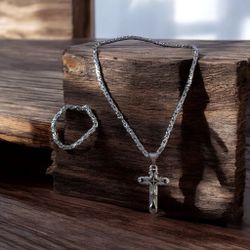 Stainless Steel Cross Heavy Duty Chain With Bracelet
