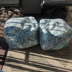2 Blue Paisley Beanbag Outdoor Ottomans