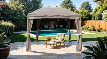 Beige Water proof OUTDOOR POP-UP CANOPY 10' X 10'  , polyester, ventilated roof,  Shade, water proof canopy, awning, sunshade, Canopies 