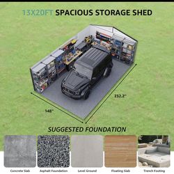 13x20FT Outdoor Storage Shed, Large Metal Garage Shed with Two Windows For CAR