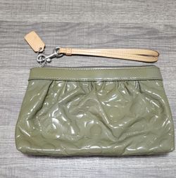 Coach Wristlet Pouch Patent Leather Monogram Green