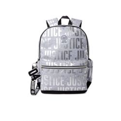 🎒 Justice Girls 17” Laptop Backpack – Metallic Silver Grey | New