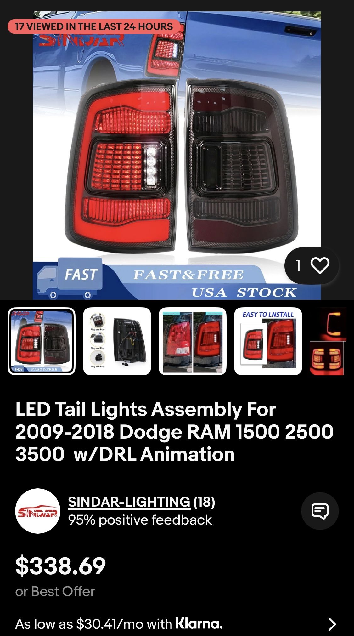 Pair Tail Lights Fits 2009-2018 Ram 1500