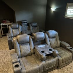 **Two Brown Theater Couches w/ USB and Outlets***