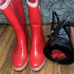 Ohio State buckeye vintage mega horn purse and rain boots size 7