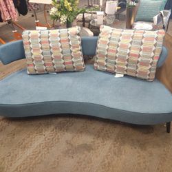 Retro “ish” Blue Couch And Pillows *like new” Purchased 6/25