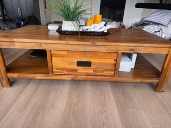 Beautiful Solid Wood Coffee Table with Drawer & Storage Shelf